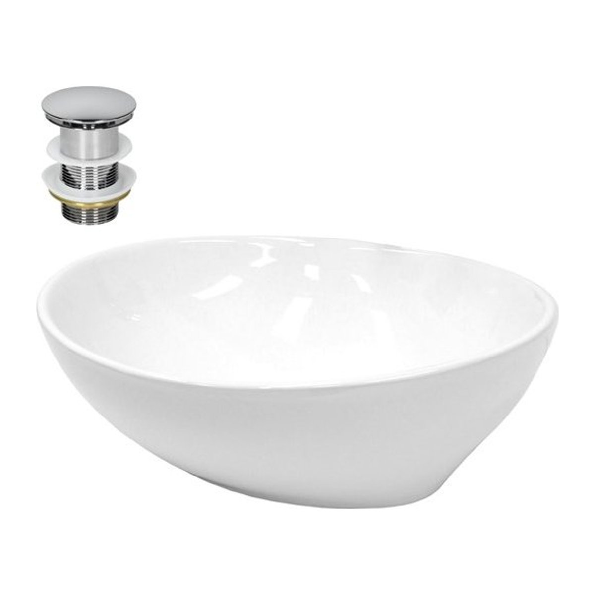 LuxeBath Waschbecken aus Keramik in Weiß mit Ablaufgarnitur in Silber, ohne Überlauf, B/T/H: 41 x 33 x 14,2 cm - Bild 1