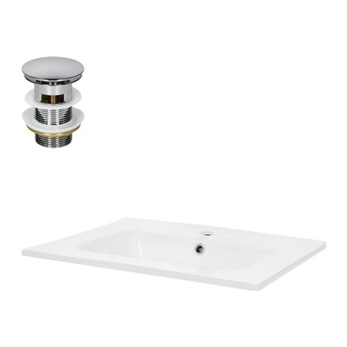 LuxeBath Waschbecken aus Keramik mit Ablaufgarnitur und Überlauf in Weiß, B/T/H: 61 x 46 x 16,5 cm - Bild 1