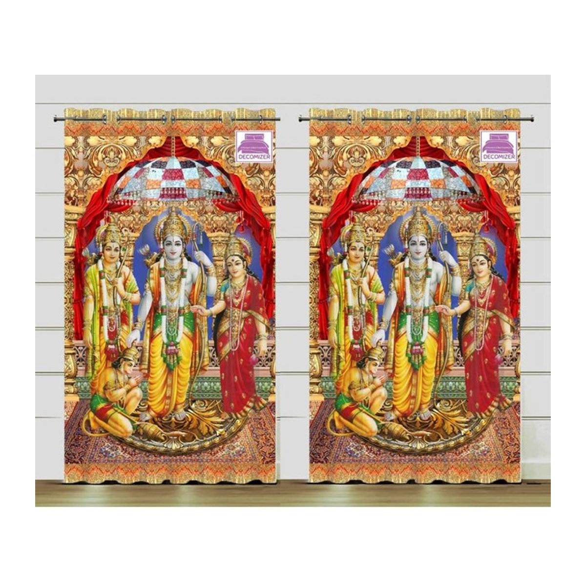 Luxuriöse 3D Om Shiva Vorhänge in Gold für Wohnzimmer und Schlafzimmer, 2er-Set mit Ösen, Breite: 50 cm, Höhe: 130 cm - Bild 1
