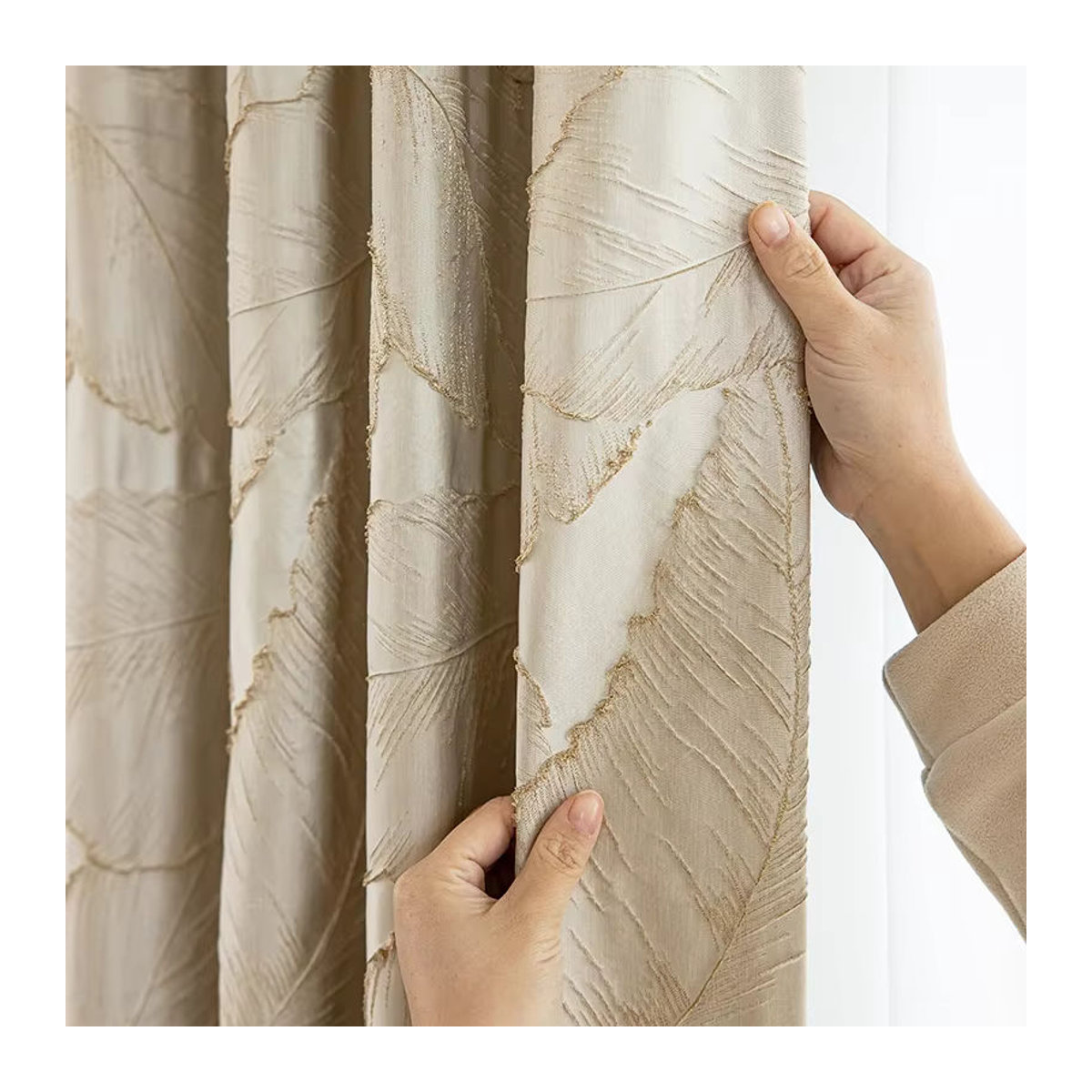 Luxuriöse Verdunkelungsvorhänge mit 3D-Blattgold-Relief in Beige mit Ösen für Wohnzimmer, Schlafzimmer oder Balkon, 1 Stück - Bild 3