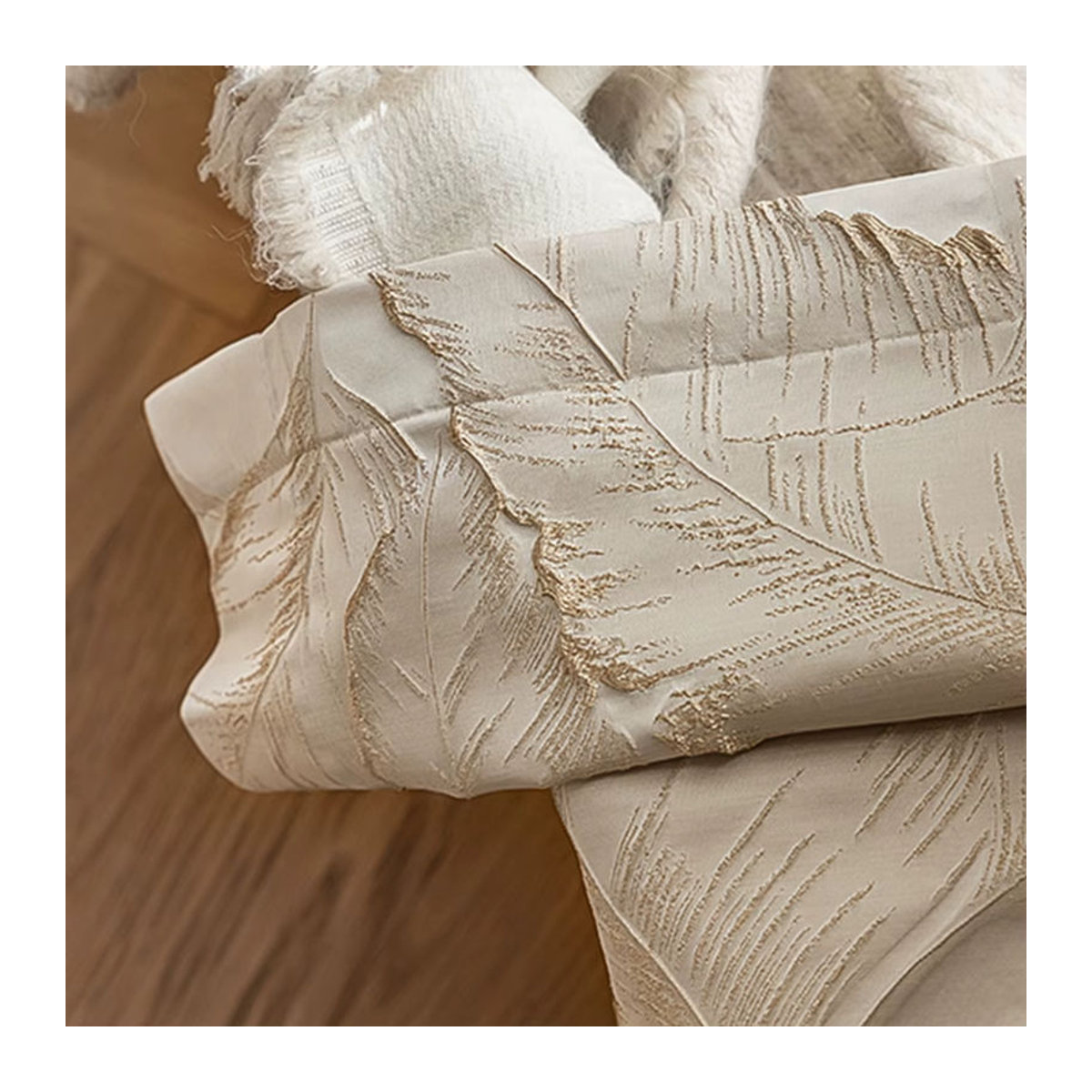 Luxuriöse Verdunkelungsvorhänge mit 3D-Blattgold-Relief in Beige mit Ösen für Wohnzimmer, Schlafzimmer oder Balkon, 1 Stück - Bild 5