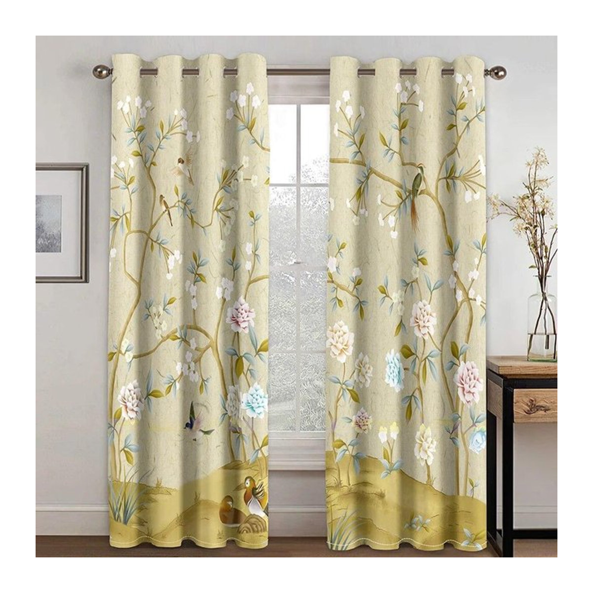 Luxuriöse Vorhänge mit Blumen- und Vogel-Design im 3D-Druck für Wohnzimmer und Schlafzimmer, 2er-Set, Breite: 100 cm, Höhe: 240 cm - Bild 1