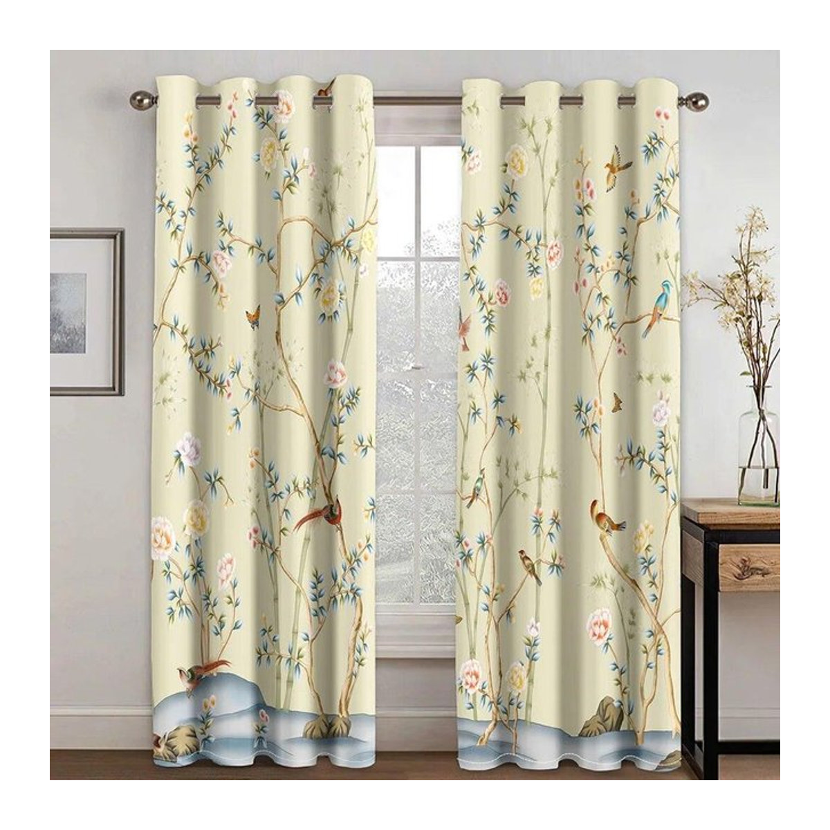 Luxuriöse Vorhänge mit Blumen- und Vogel-Design im 3D-Druck für Wohnzimmer und Schlafzimmer, 2er-Set, Breite: 50 cm, Höhe: 160 cm - Bild 1