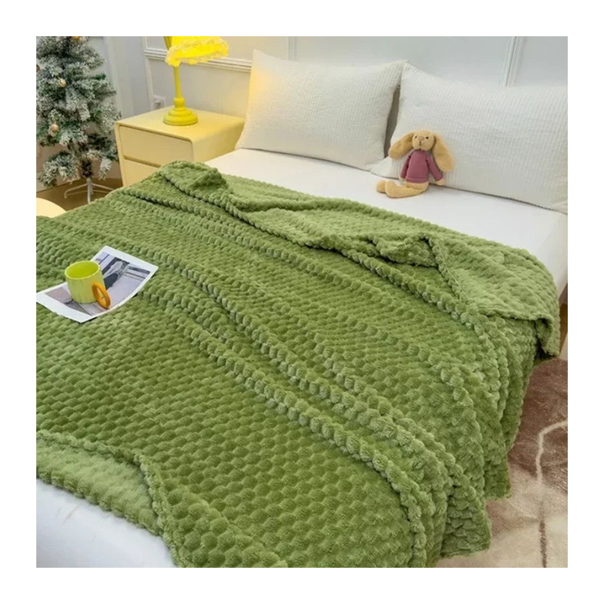 Luxuriöse Winter Plaid Decke aus Kunstpelz in Grün für Bett und Sofa - Bild 1