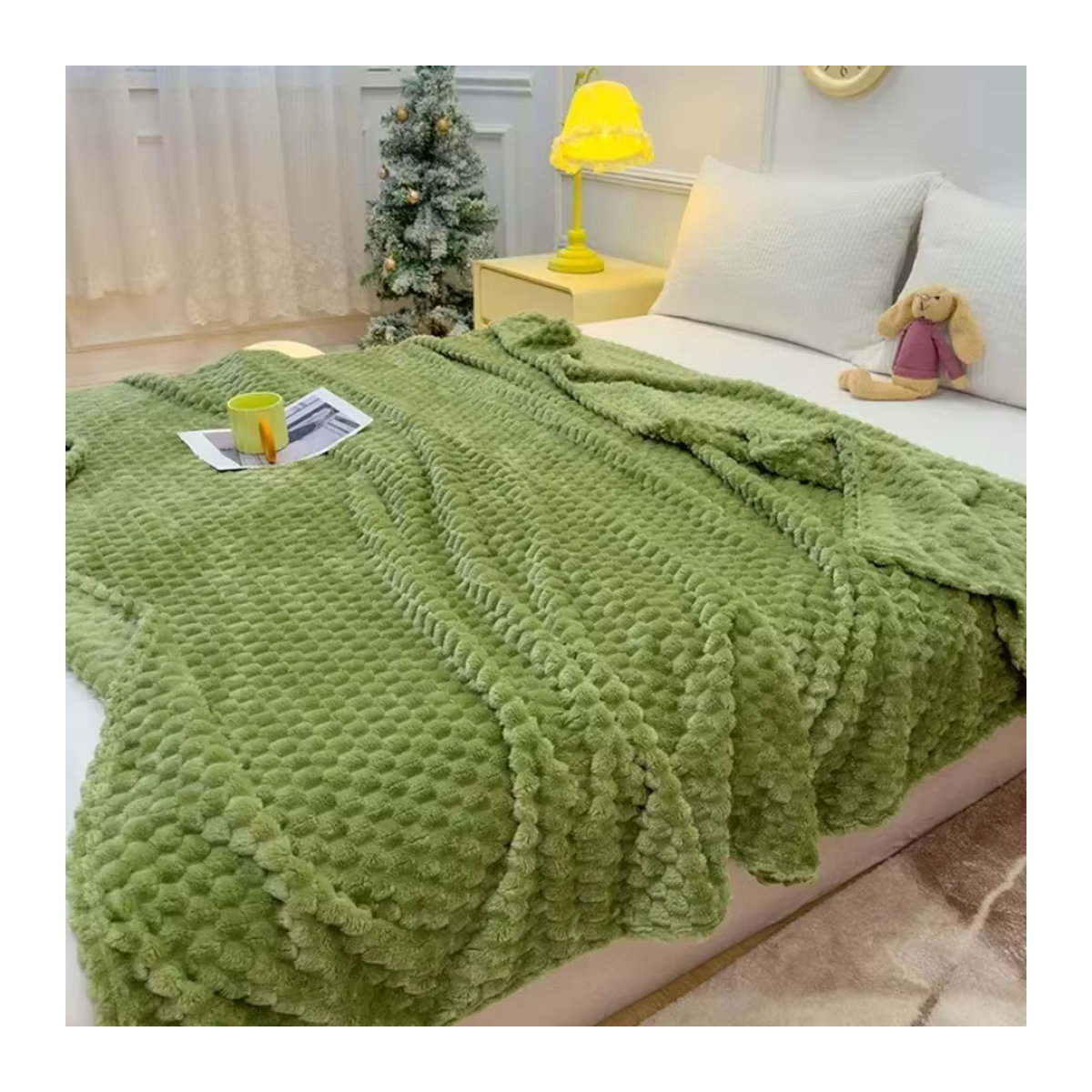 Luxuriöse Winter Plaid Decke aus Kunstpelz in Grün für Bett und Sofa - Bild 4
