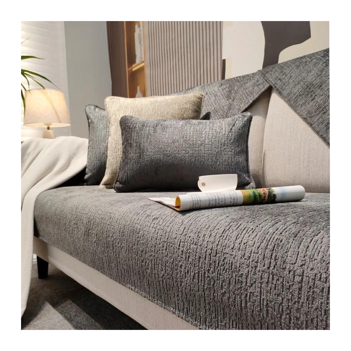 Luxuriöser Chenille-Sofabezug für dein L-förmiges Sofa, rutschfestes Sofakissen für Rückenlehne und Armlehne, einfarbig, B/H: 70 x 70 cm - Bild 1