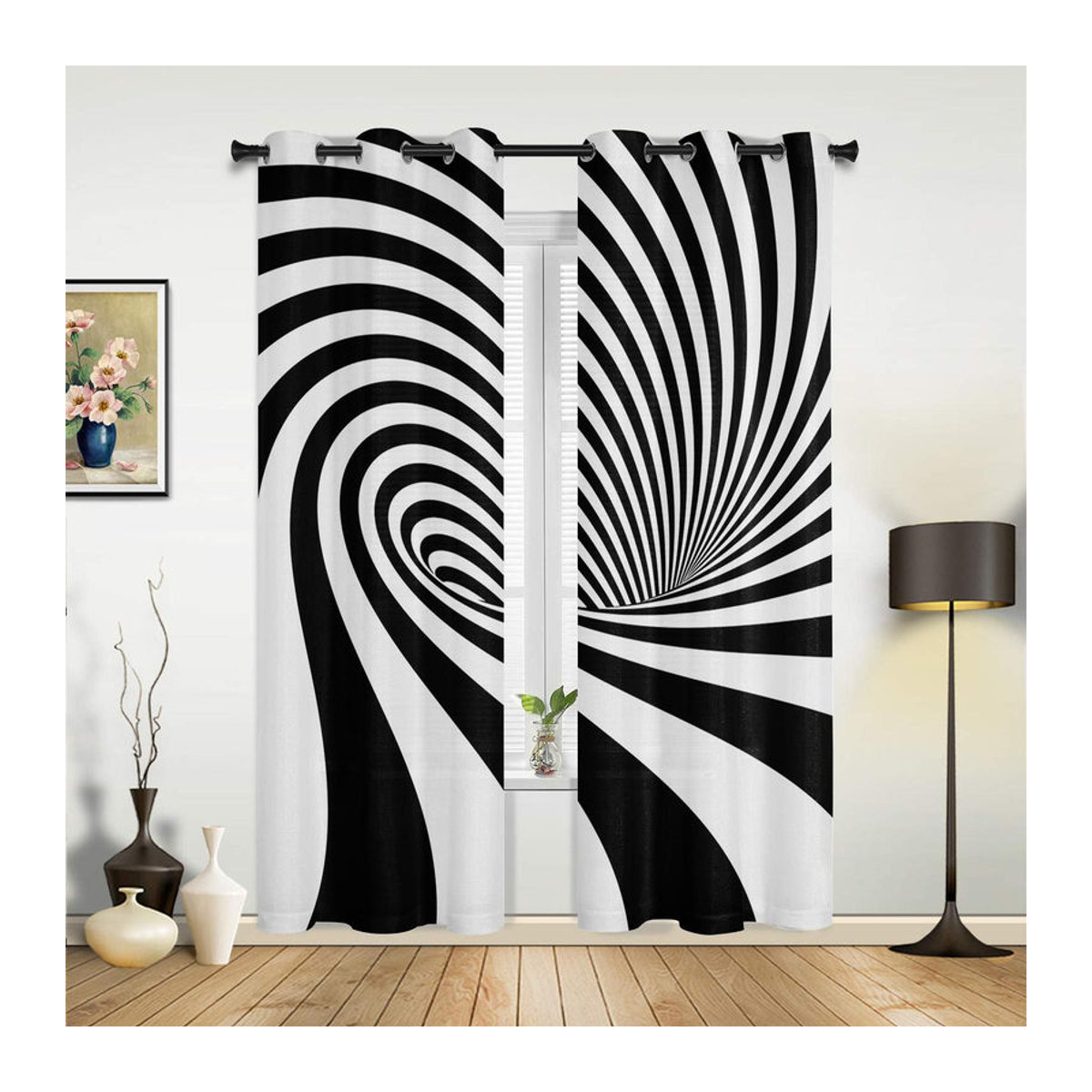 Luxuriöser halbtransparenter Fenstervorhang mit abstraktem Streifenmuster in Schwarz-Weiß, Breite: 135 cm, Höhe: 60 cm - Bild 4