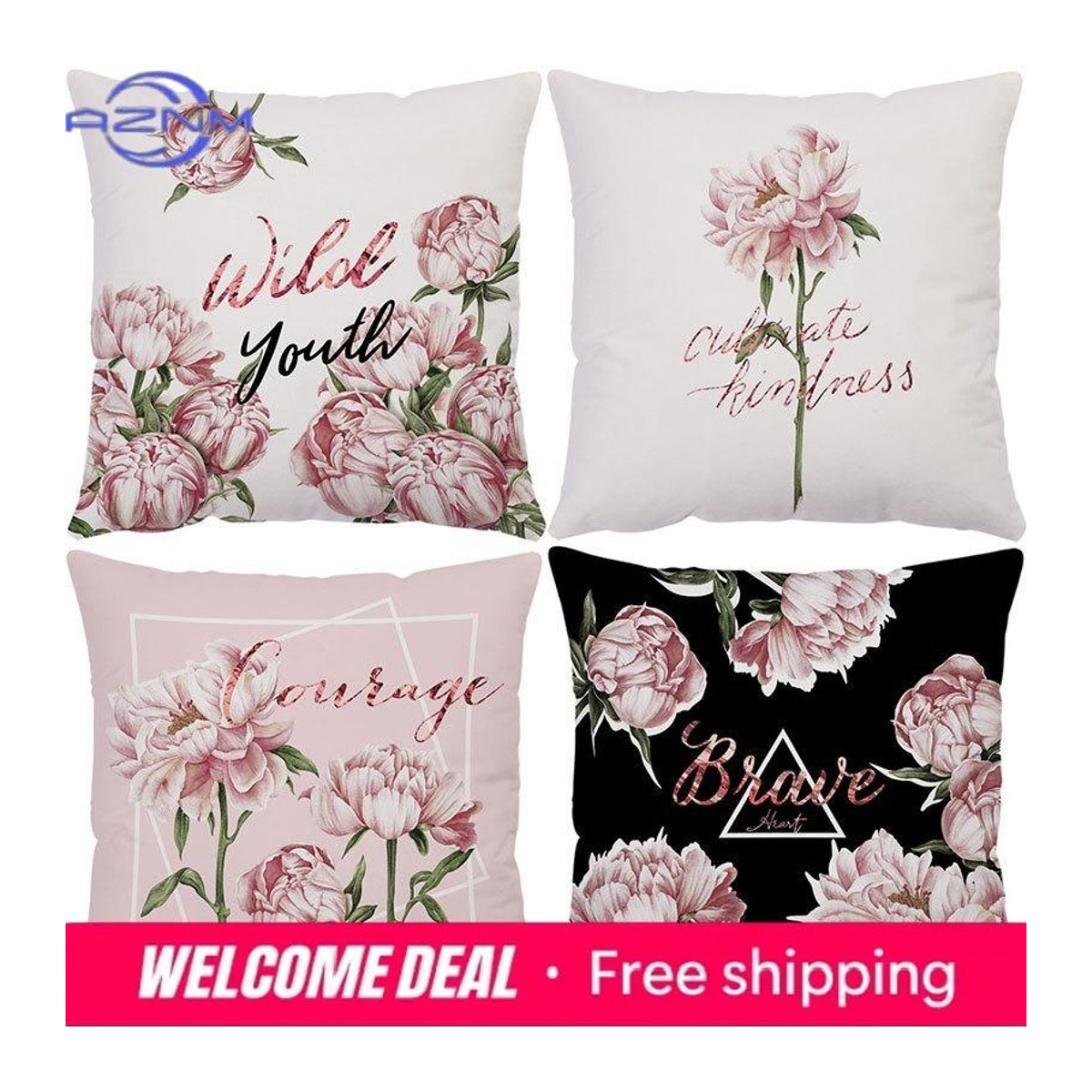Luxuriöser Kissenbezug mit Rosenblumen-Print aus Peach Skin für Sofa, Büro oder Auto, B/B: 18 x 18 cm - Bild 1