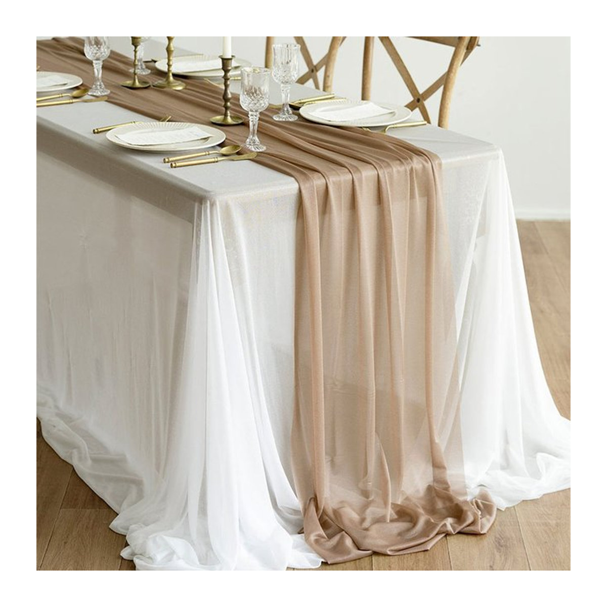 Luxuriöser Tischläufer von SUMMERTREE in Transparent, Grün und Beige für Hochzeit, Boho und festliche Dekoration - Bild 1