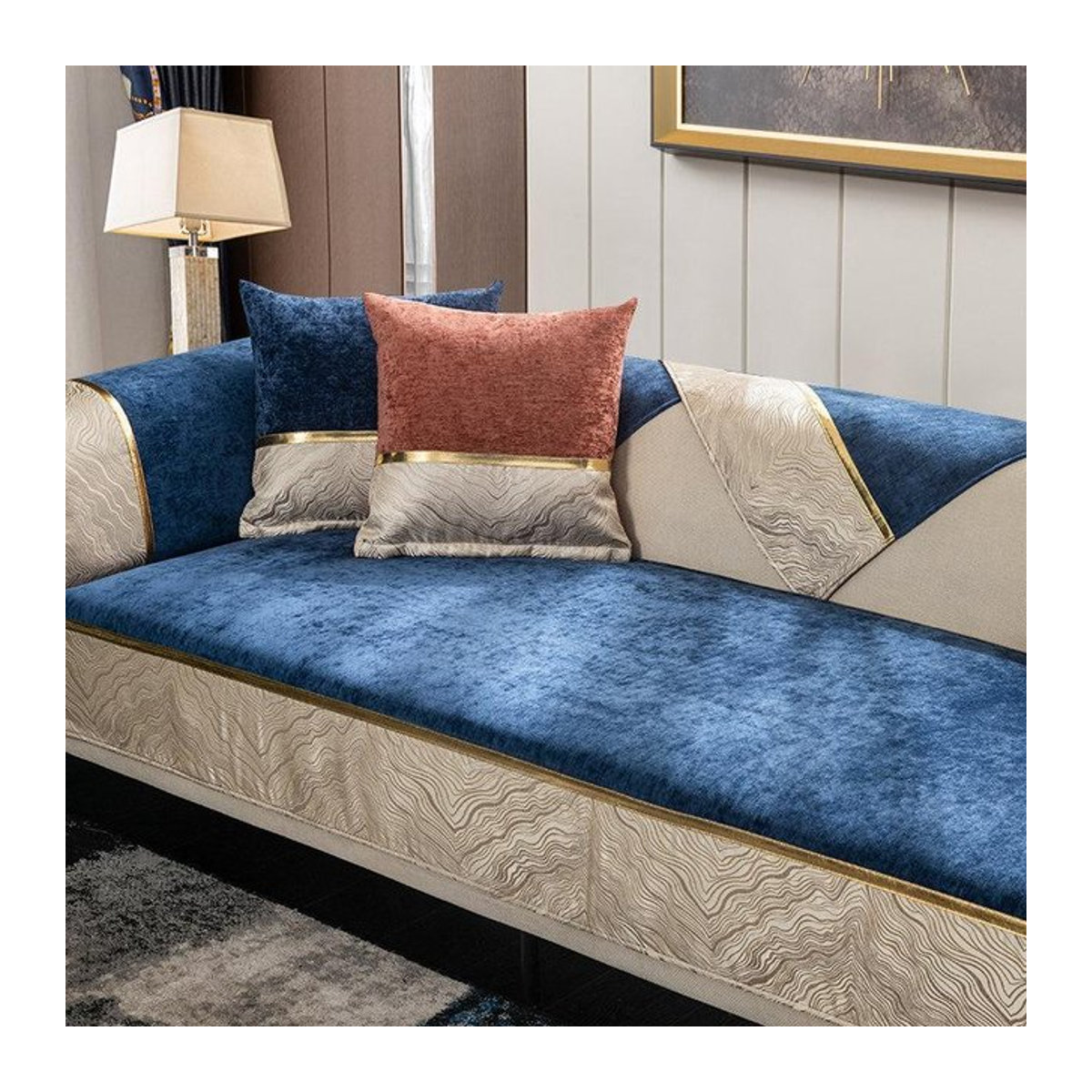 Luxuriöser und rutschfester Sofabezug in Gold für dein Wohnzimmer, universeller Couch-Schonbezug für alle vier Jahreszeiten, B/B: 70 x 70 cm - Bild 1