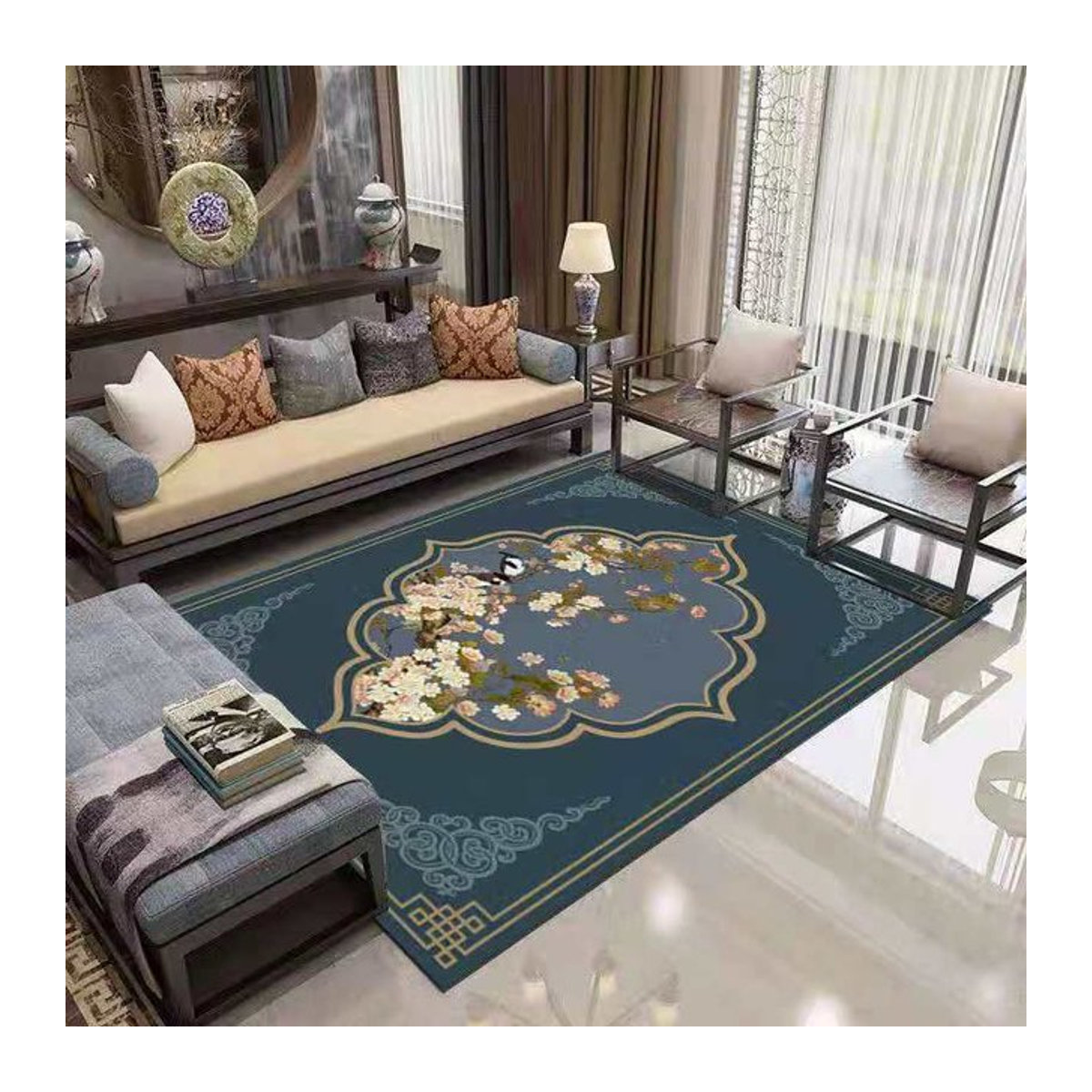 Luxuriöser Wohnzimmerteppich rutschfest und waschbar für Schlafzimmer und Kaffeetische B/B/H: 80 x 120 cm - Bild 1