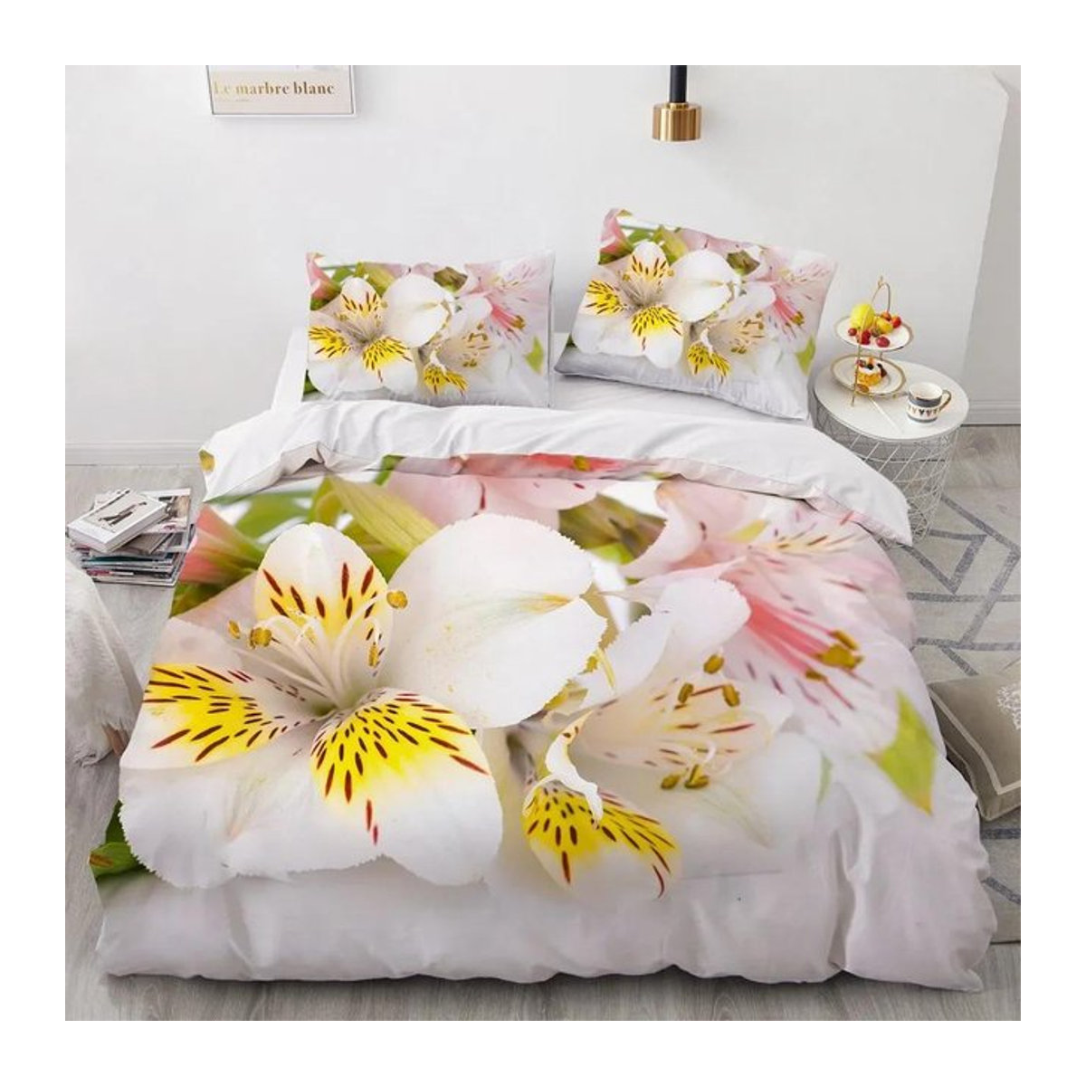 Luxuriöses 3D-Bettwäscheset Your Warm Home in Weiß mit Reißverschluss, 2-teiliges Doppelbett-Bettwäscheset im nordischen Design, B/H: 133 x 200 cm (Hinweis: Die Angabe 70x133cm im Original wurde als Teil der Maße interpretiert, jedoch ist für ein Doppelbe - Bild 1