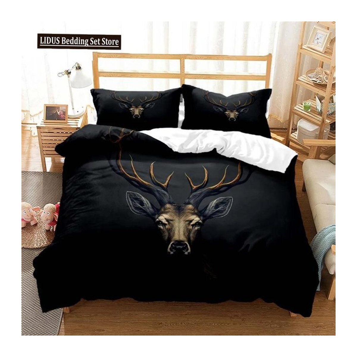 Luxuriöses Bettwäsche-Set Elch Gott des Glücks mit Reißverschluss, Personalisierte weiche Decke und Bettbezug, B/H: 135 x 200 cm - Bild 1