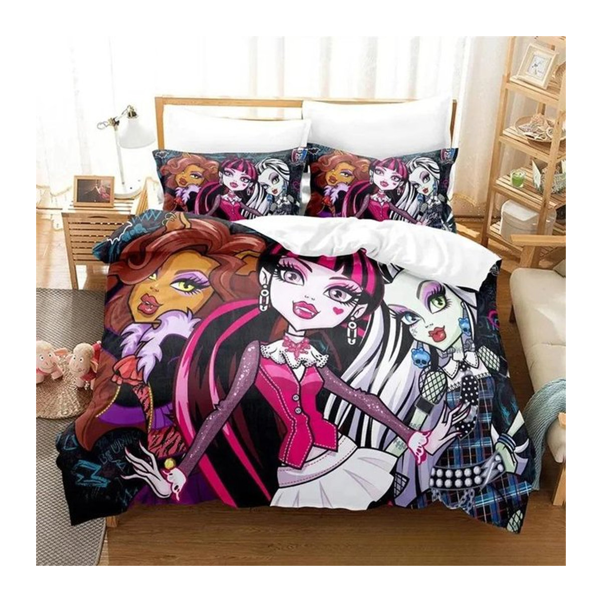 Luxuriöses Bettwäsche-Set Personality Monster Cartoon mit Bettbezug und Bettdecke, Multicolor, B/H: 70 x 133 cm, 2-teilig - Bild 1