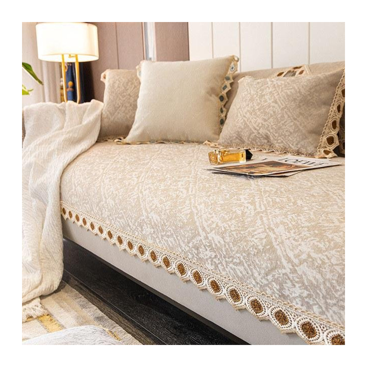 Luxus Chenille Sofabezug mit strukturierter Textur für 3-Sitzer, Zweisitzer oder L-Form Sofas, rutschfest, Breite: 70 cm, Breite: 70 cm - Bild 1