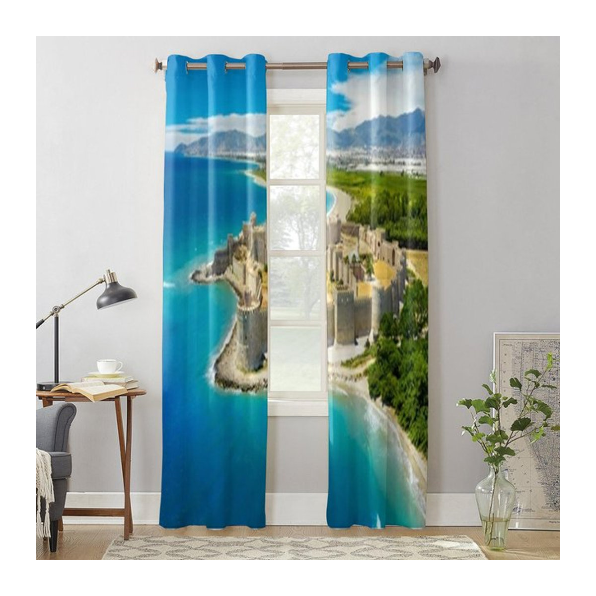Luxus Fensterdekoration mit Stadtansicht Türkei für Wohnzimmer und Schlafzimmer, halbtransparent, B: 135 cm, H: 60 cm - Bild 1