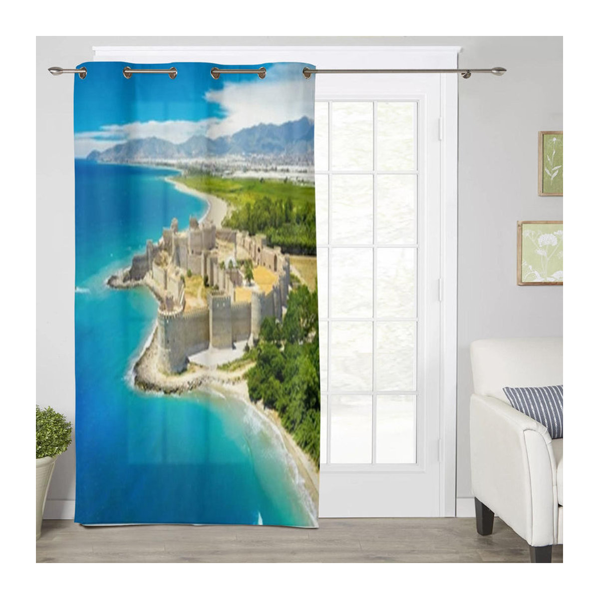Luxus Fensterdekoration mit Stadtansicht Türkei für Wohnzimmer und Schlafzimmer, halbtransparent, B: 135 cm, H: 60 cm - Bild 4
