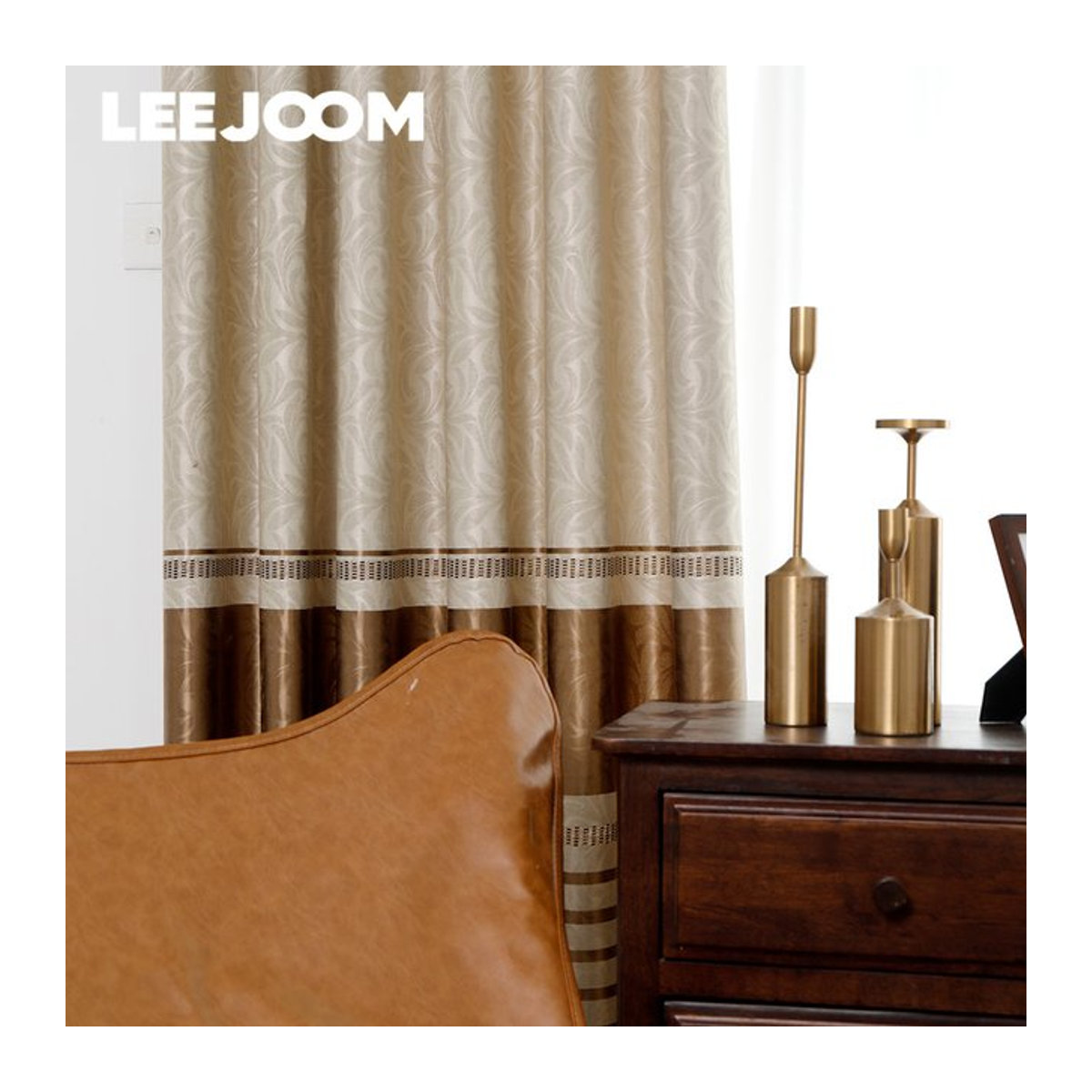 Luxus Jacquard Vorhang mit Streifenmuster von Composite Craft in Gold und Beige, lichtfilternd und beschattend für Wohnzimmer und Schlafzimmer - Bild 1