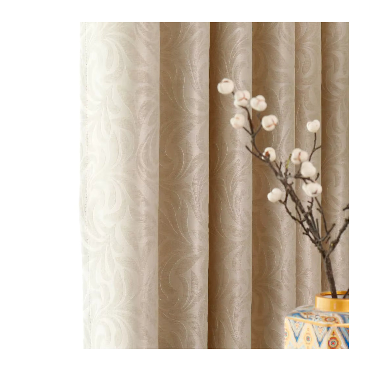 Luxus Jacquard Vorhang mit Streifenmuster von Composite Craft in Gold und Beige, lichtfilternd und beschattend für Wohnzimmer und Schlafzimmer - Bild 3