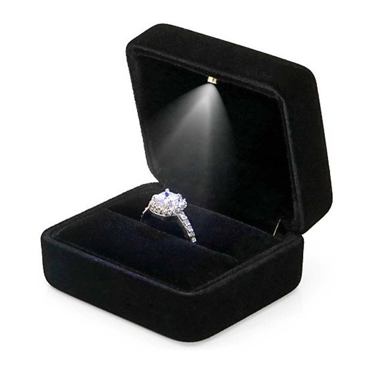 Luxus Ring Box mit LED-Lichtern in Rot für Verlobung, Hochzeit und Schmuckpräsentation - Bild 1