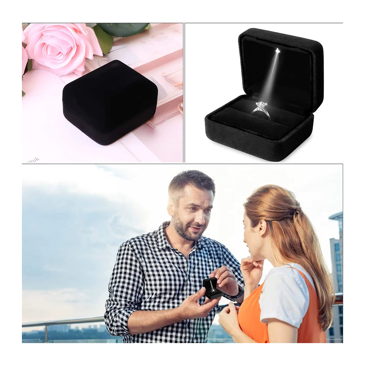 Luxus Ring Box mit LED-Lichtern in Rot für Verlobung, Hochzeit und Schmuckpräsentation - Bild 2