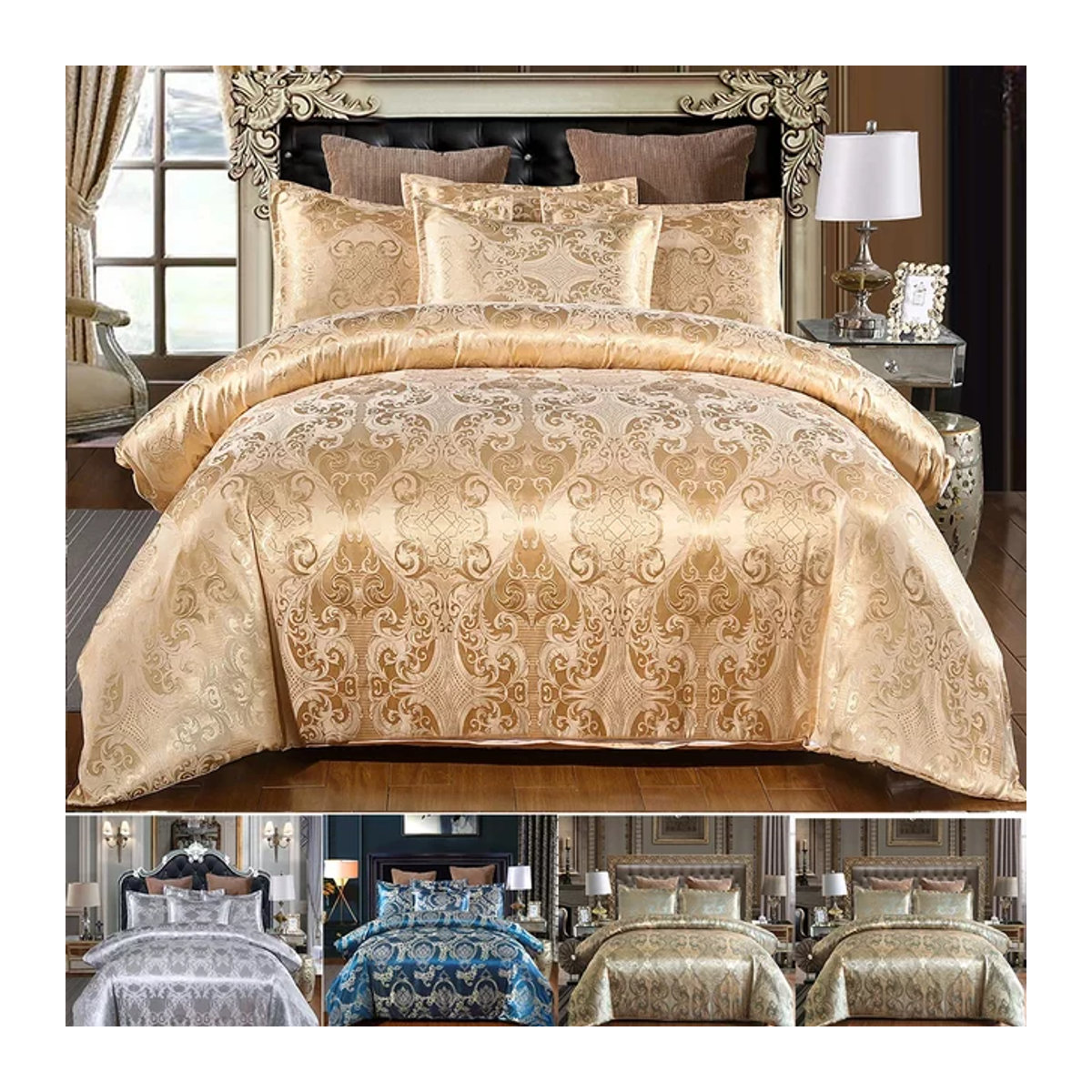 Luxus Satin Jacquard Bettwäsche Set in Grau mit Reißverschluss - Bild 1