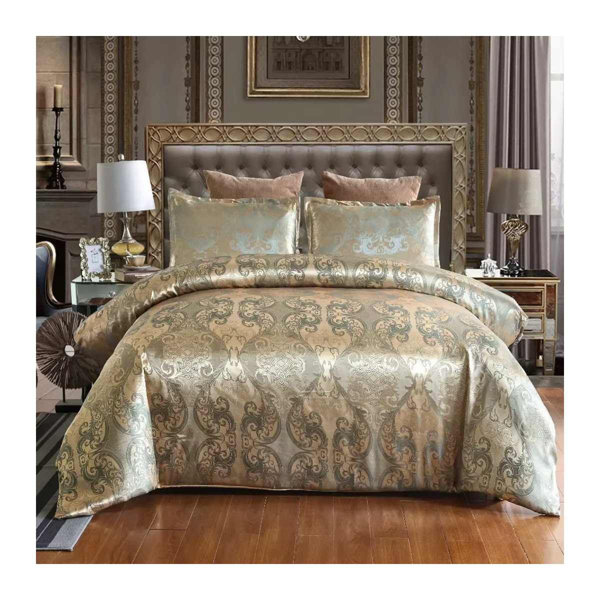 Luxus Satin Jacquard Bettwäsche Set in Grau mit Reißverschluss - Bild 3