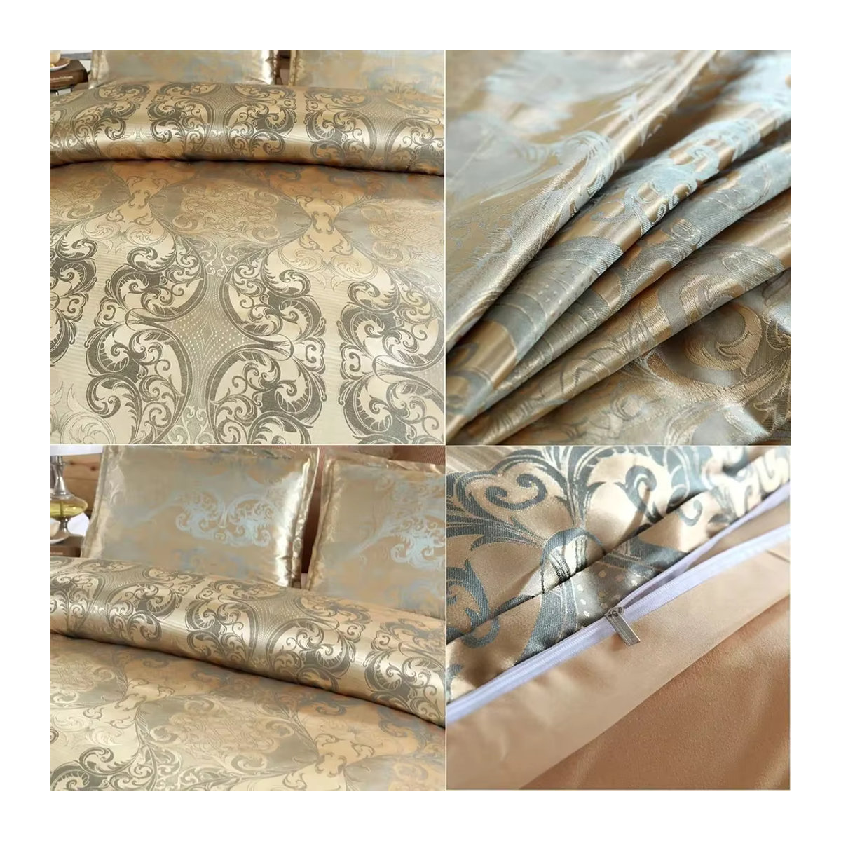 Luxus Satin Jacquard Bettwäsche Set in Grau mit Reißverschluss - Bild 4