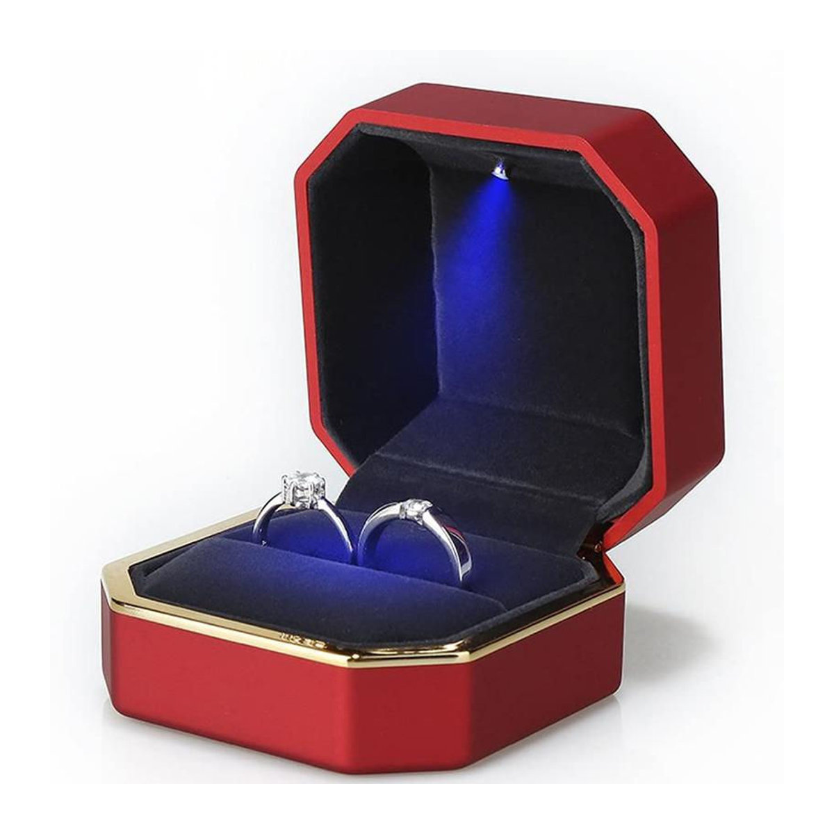 Luxus Schmuckbox mit LED-Licht von SZwatch für Ringe, Halsketten und Anhänger, Textil-Geschenkeetui für Verlobung und Hochzeit, schwarz - Bild 1