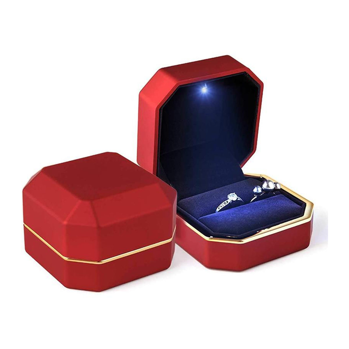 Luxus Schmuckbox mit LED-Licht von SZwatch für Ringe, Halsketten und Anhänger, Textil-Geschenkeetui für Verlobung und Hochzeit, schwarz - Bild 2