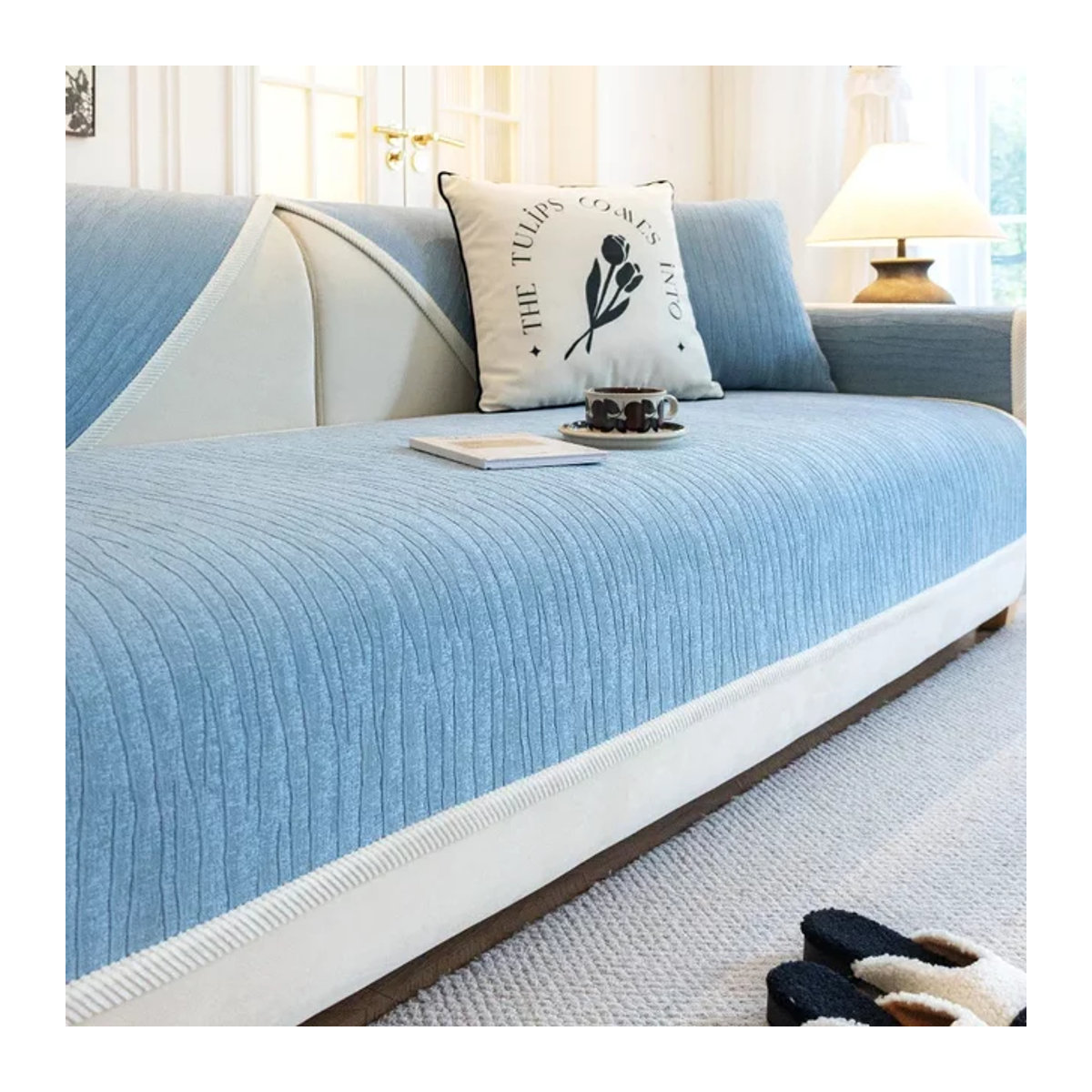 Luxus Sofa Kissenbezug aus Lederoptik in Blau von Jingyan Xijie - Bild 1