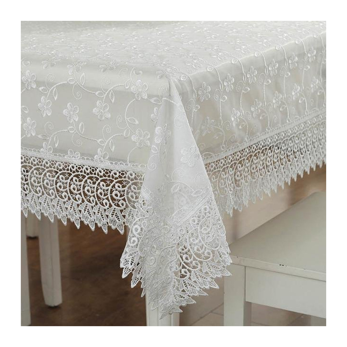 Luxus Tischdecke mit Spitzenstickerei von Your Warm Home in Weiß, B/B: 60 x 60 cm - Bild 1