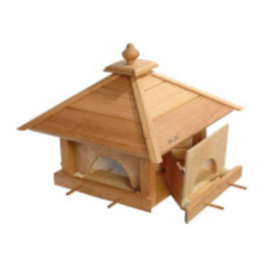 Luxus Vogelfutterhaus aus Eiche Natur mit 4 Schubladen, Silo und Anflugstangen, B/T/H: 49 x 49 x 39 cm