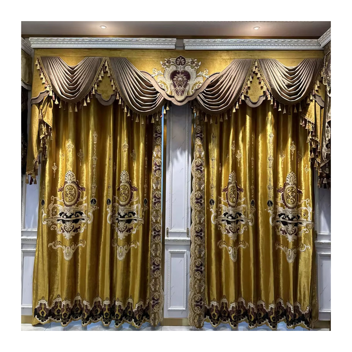 Luxus Vorhänge aus Samt mit goldener Bestickung für Wohnzimmer und Schlafzimmer in Hotelqualität - Bild 5