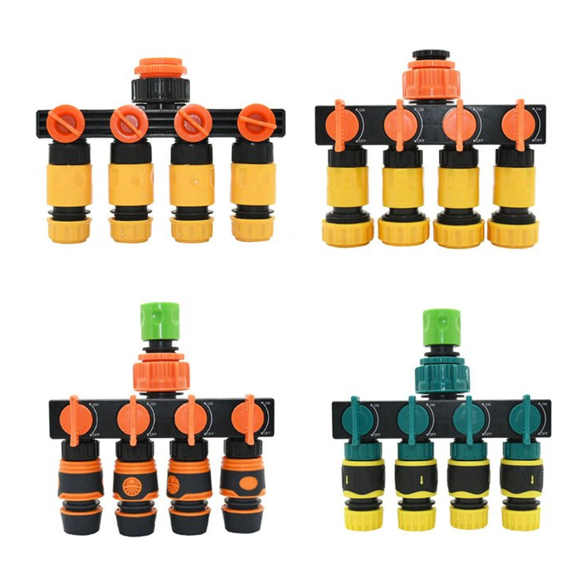 LWHRR 4-Wege Garten Wasserverteiler mit 4 Auslässen, Schlauchadapter in Orange, 16mm und 20mm Anschlüsse - Bild 1
