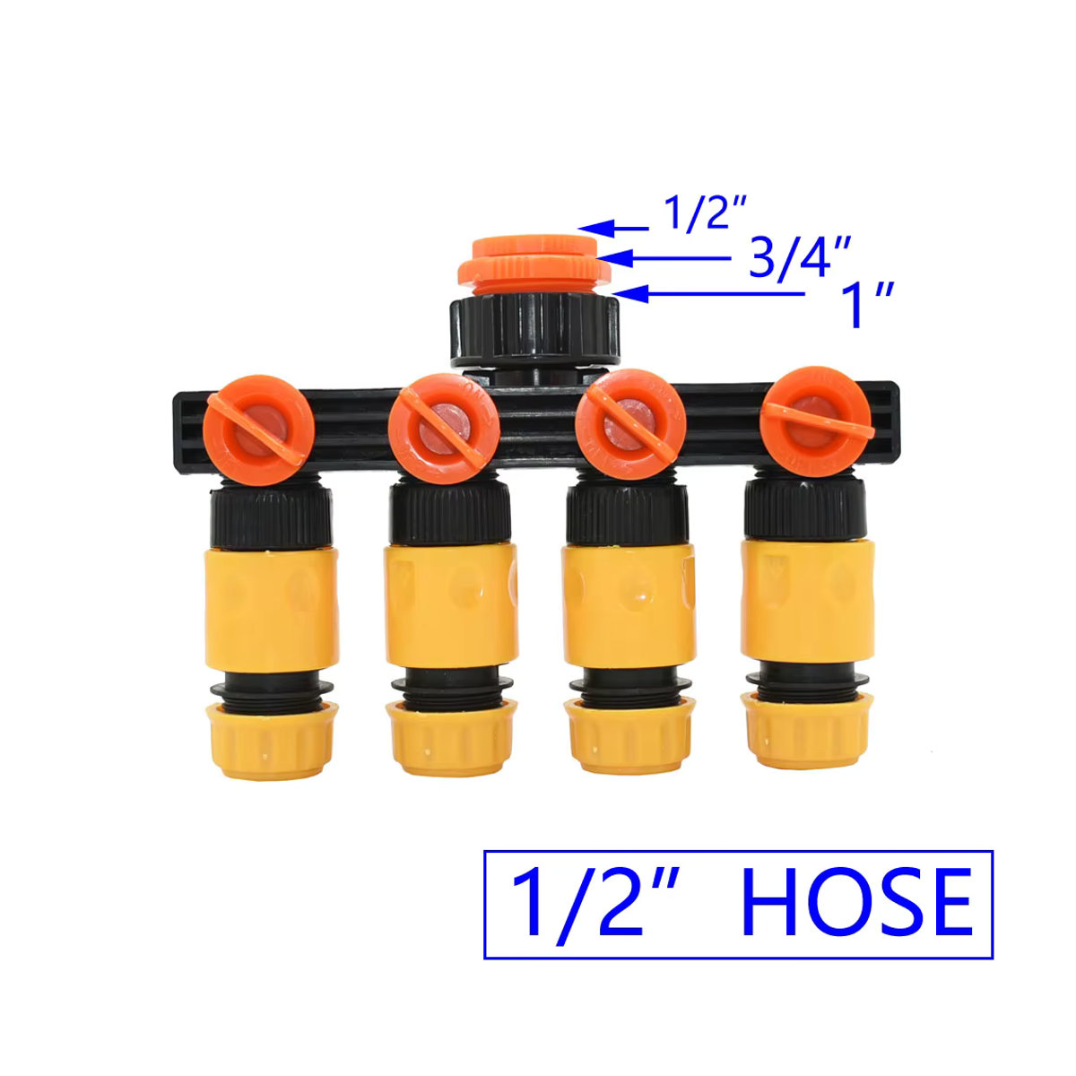 LWHRR 4-Wege Garten Wasserverteiler mit 4 Auslässen, Schlauchadapter in Orange, 16mm und 20mm Anschlüsse - Bild 3