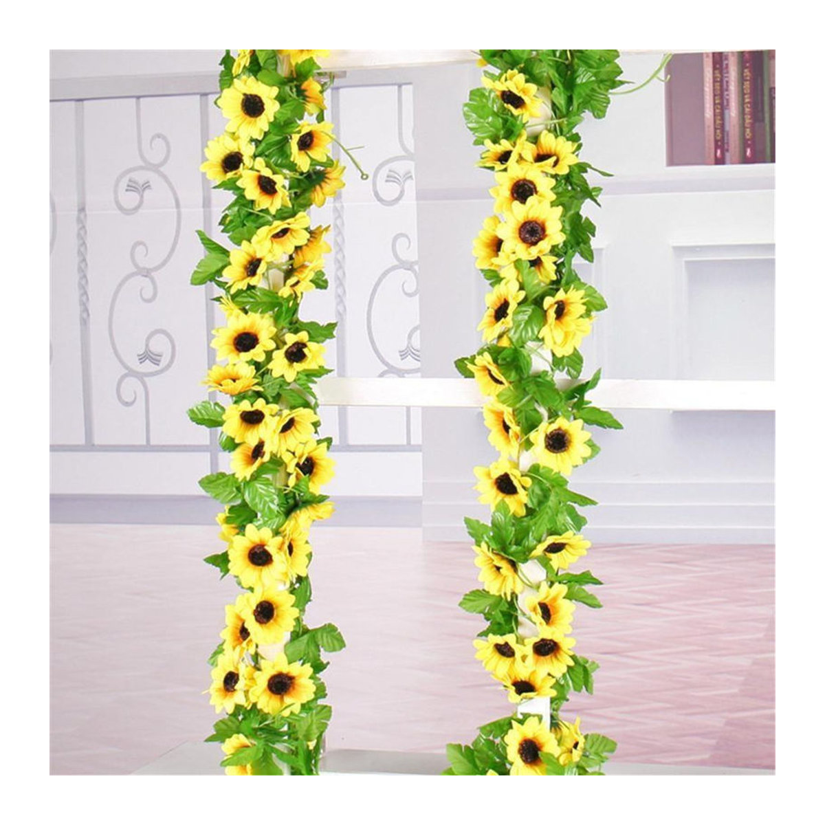 LY Home&Kitchen 050 Künstliche Sonnenblumen-Girlande aus Seide in Gelb und Grün für Hochzeiten und Dekorationen - Bild 4