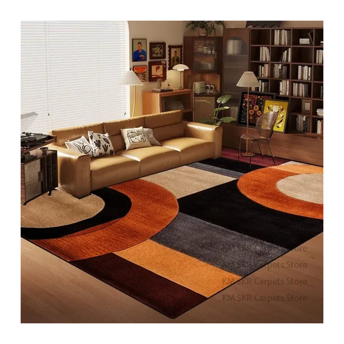 LYAHKAE Nordic Wohnzimmer Teppich mit modernem geometrischem Design in Mehrfarbig, weiche Fußmatte für Schlafzimmer und Wohnbereich mit rutschfester Unterseite - Bild 1