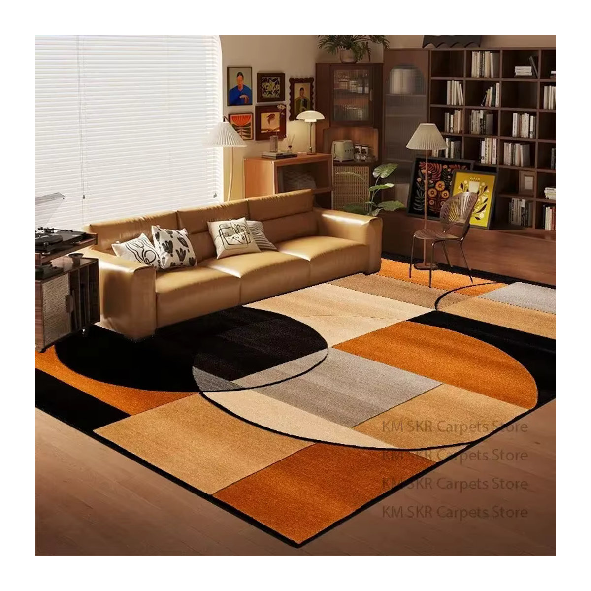 LYAHKAE Nordic Wohnzimmer Teppich mit modernem geometrischem Design in Mehrfarbig, weiche Fußmatte für Schlafzimmer und Wohnbereich mit rutschfester Unterseite - Bild 2