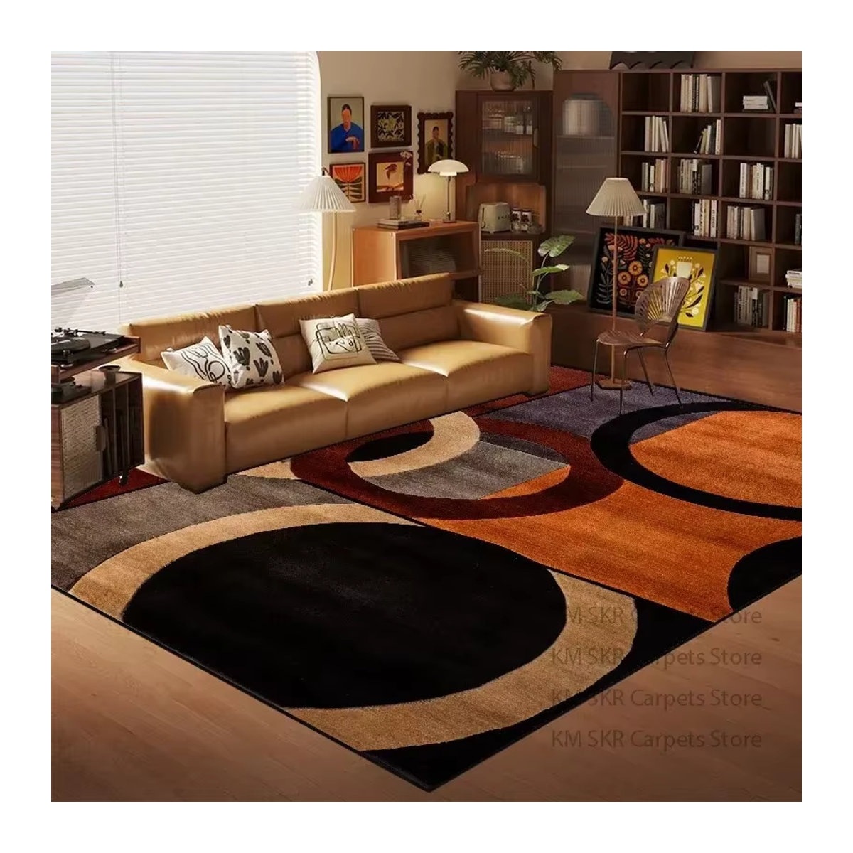 LYAHKAE Nordic Wohnzimmer Teppich mit modernem geometrischem Design in Mehrfarbig, weiche Fußmatte für Schlafzimmer und Wohnbereich mit rutschfester Unterseite - Bild 3