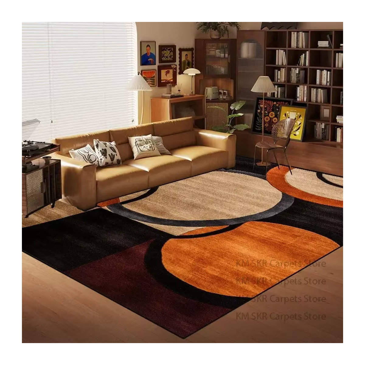 LYAHKAE Nordic Wohnzimmer Teppich mit modernem geometrischem Design in Mehrfarbig, weiche Fußmatte für Schlafzimmer und Wohnbereich mit rutschfester Unterseite - Bild 4