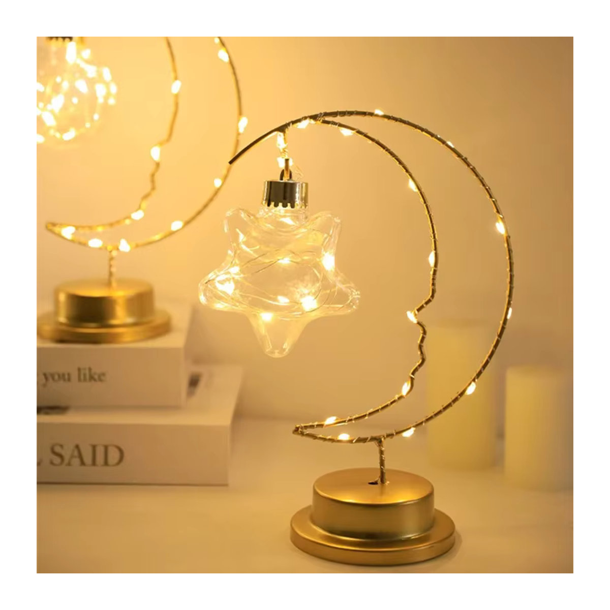 Lyfs LED Tischlampe Mond und Sterne in Gelb mit minimalistischem Design für Schlafzimmer und Nachttisch zur USB- oder Batteriebetriebenen Nutzung - Bild 3