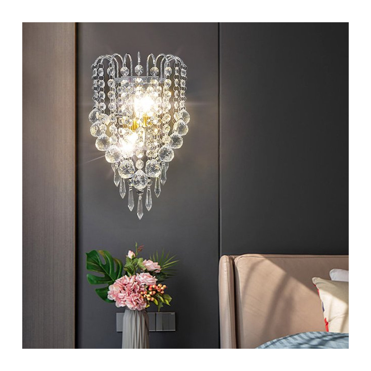 Lyfs Moderne Kristall Wandleuchte aus Edelstahl in Silber mit E14 Fassung - Bild 1