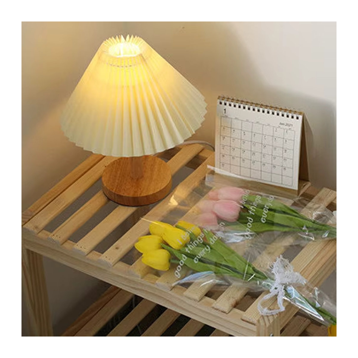 Lyfs Nordic Plissee Tischlampe DIY Faltbar in Natur mit USB und 220V Anschluss für Schlafzimmer und Dekoration - Bild 2
