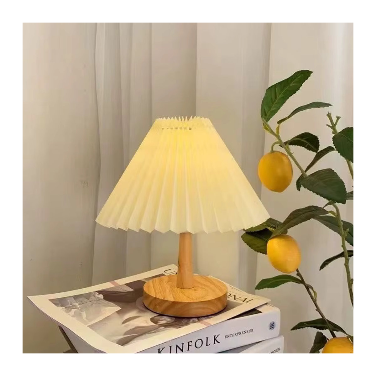 Lyfs Nordic Plissee Tischlampe DIY Faltbar in Natur mit USB und 220V Anschluss für Schlafzimmer und Dekoration - Bild 3
