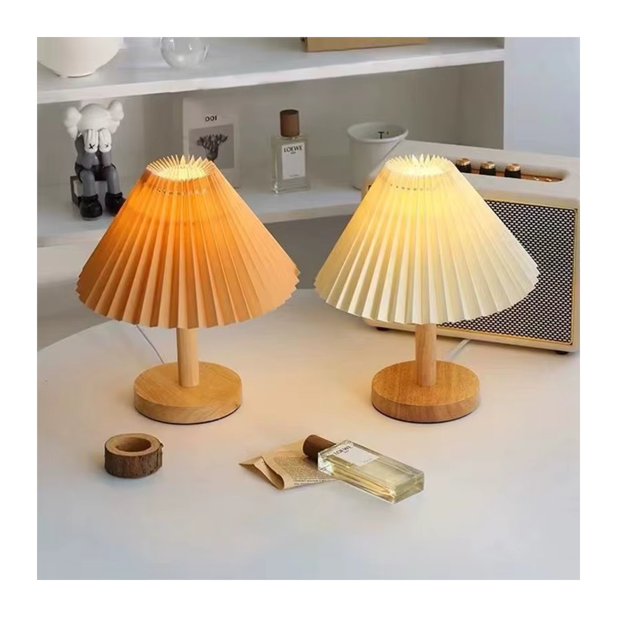 Lyfs Nordic Plissee Tischlampe DIY Faltbar in Natur mit USB und 220V Anschluss für Schlafzimmer und Dekoration - Bild 4