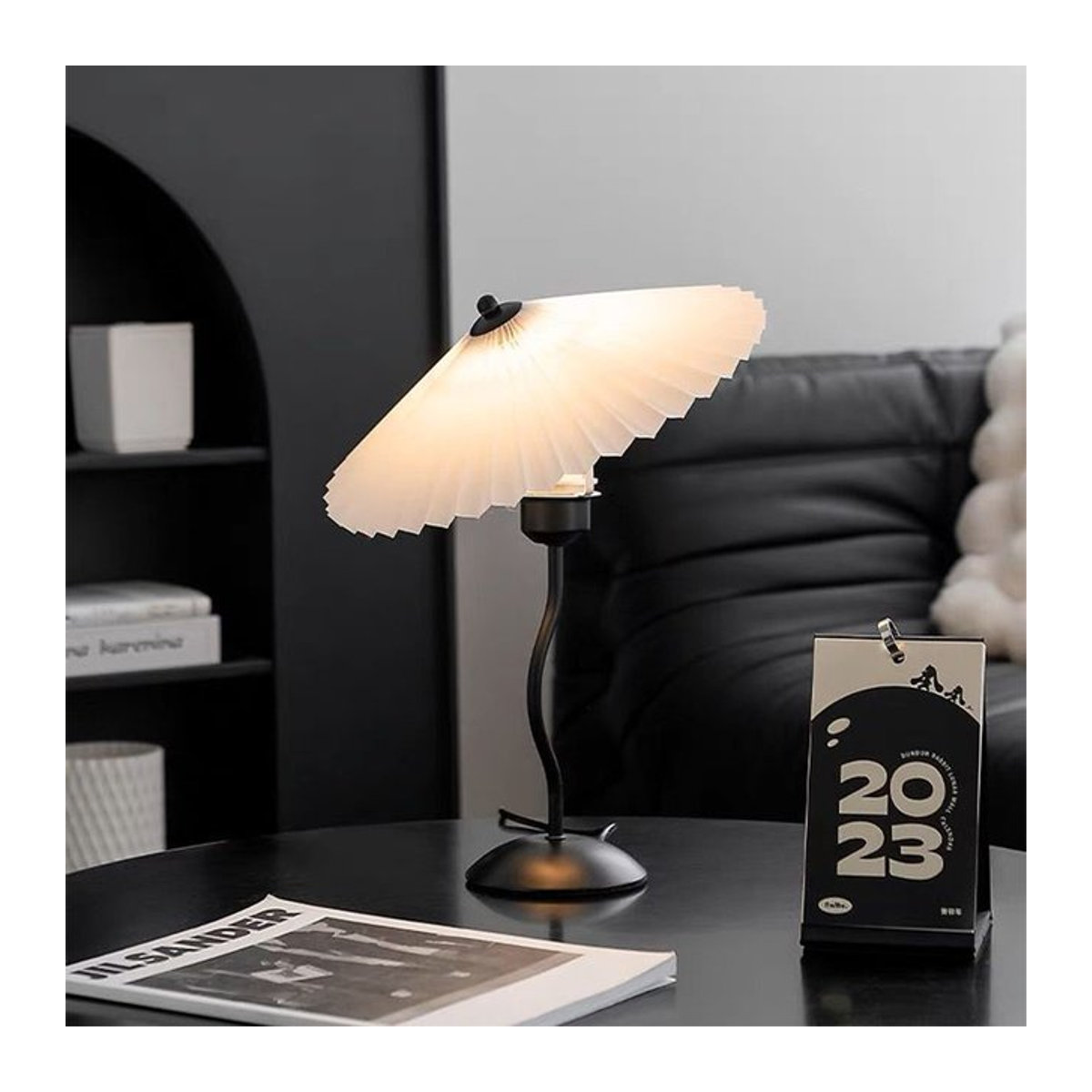 Lyfs Retro LED Tischlampe aus Papier in Schwarz oder Weiß für Schreibtisch und Nachttisch - Bild 1