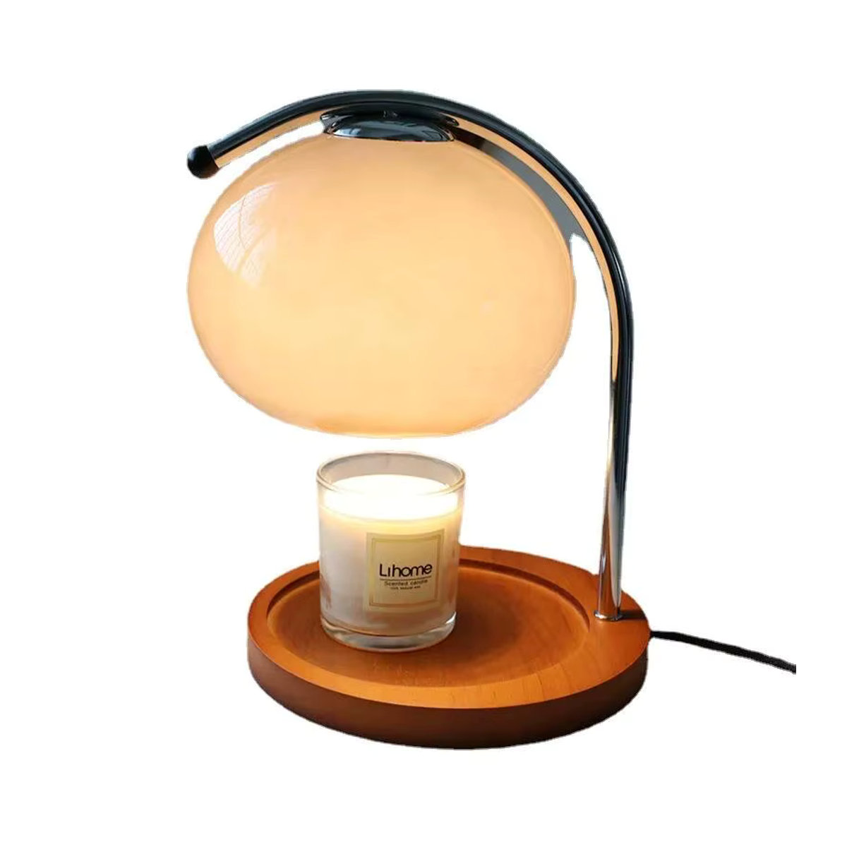 Lyfs Tischlampe als Kerzenwärmer aus Glas und Metall in Braun mit transparentem Schirm im Retro-Design - Bild 4