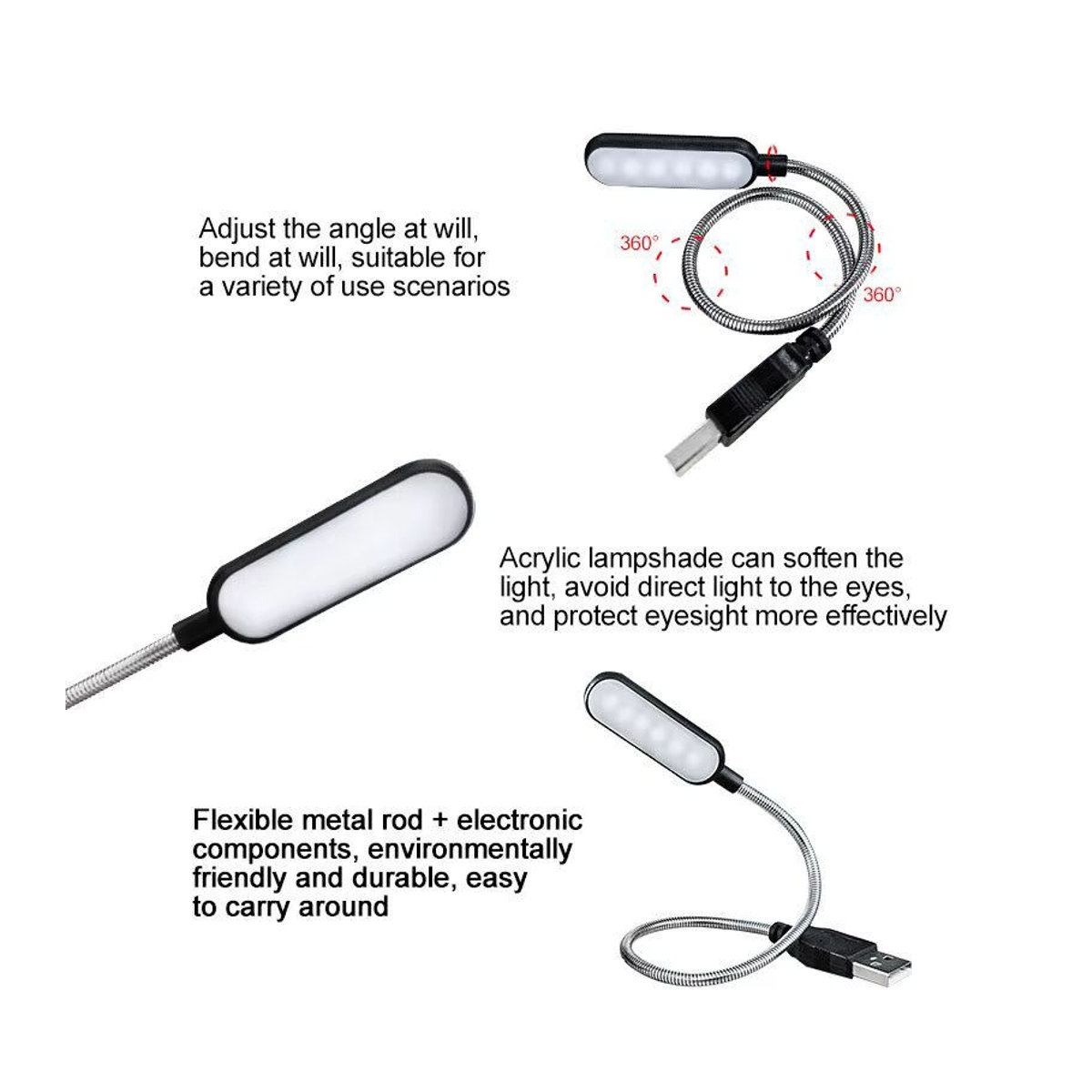 Lyfs Tragbare USB-LED-Leseleuchte in Schwarz mit minimalistischem Acryl-Design für Laptop und Notebook - Bild 4