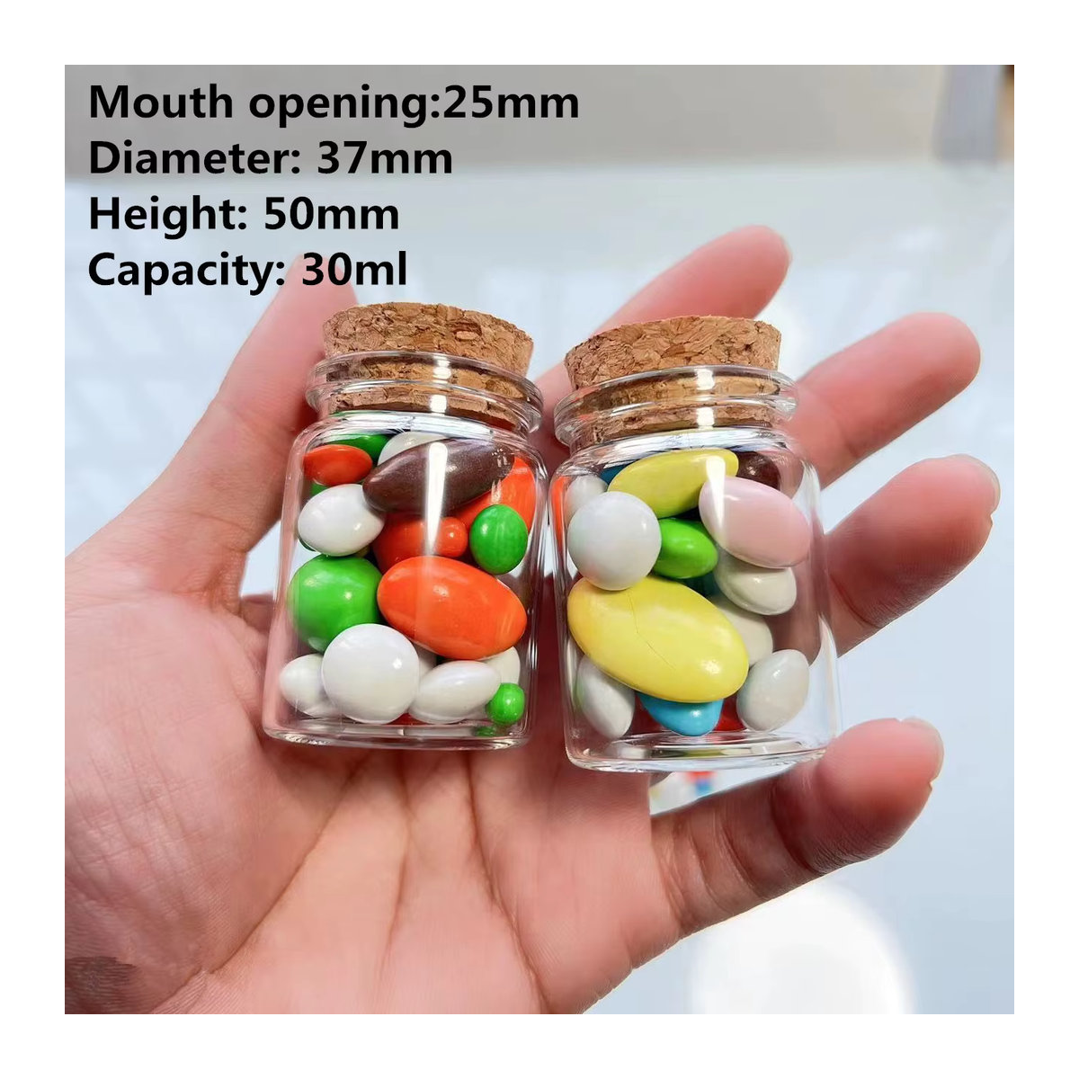 LYGIL Mini Glasflaschen mit Korkverschluss, transparente Glasröhren für DIY Dekoration, 30ml, Durchmesser: 3,7 cm, Höhe: 5 cm - Bild 3